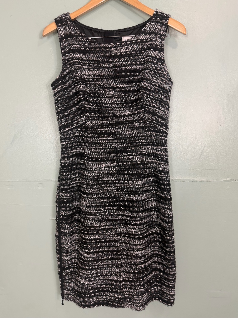Milly‎ Tweed Mini Dress Sheath Metallic Black White Women Size 8 Lined